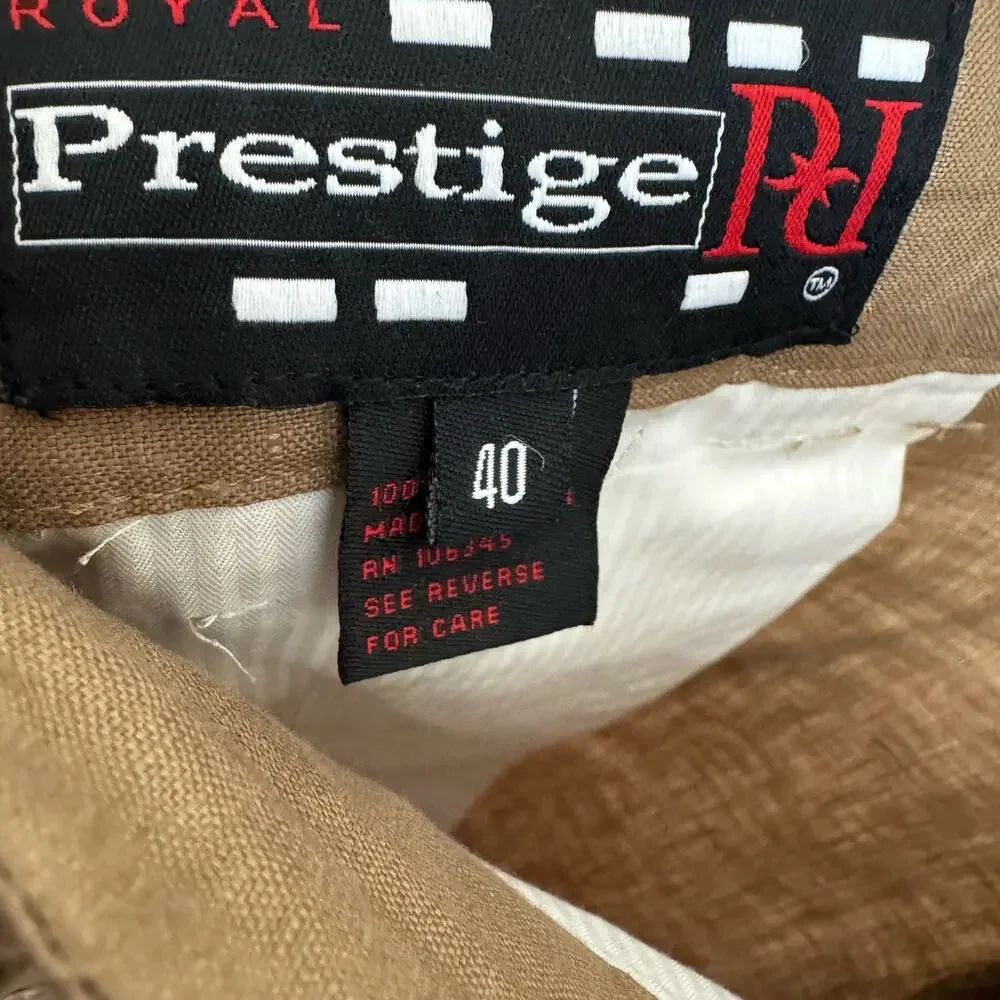 Royal Prestige Linen Pant Cargo Packet Straight Leg  Summer Vacation Sz 40
